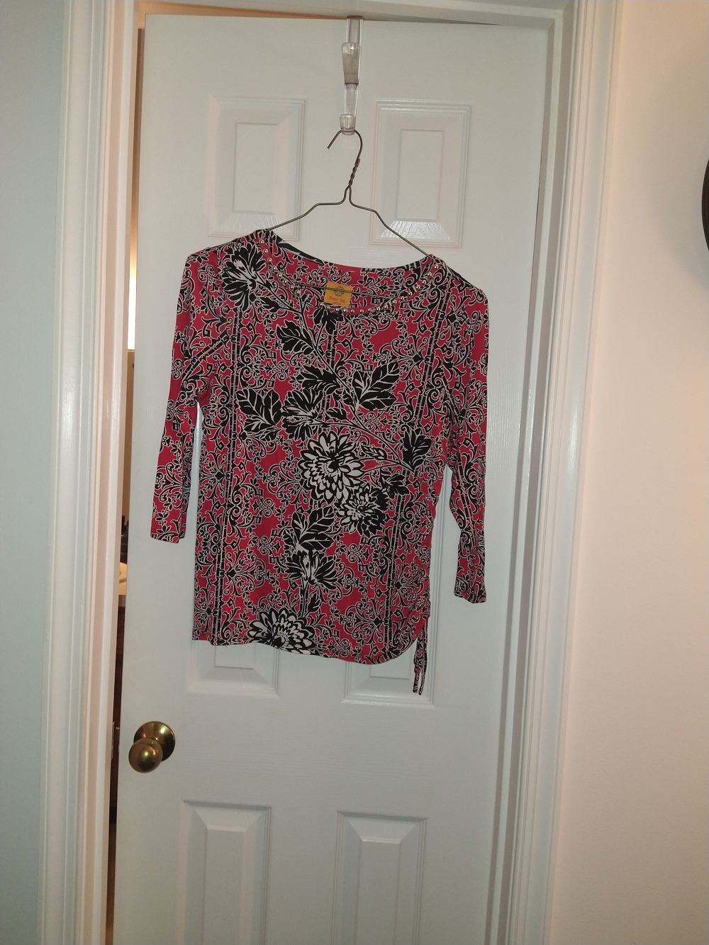 Ruby Rd. Pink and Black Floral Tunic Top